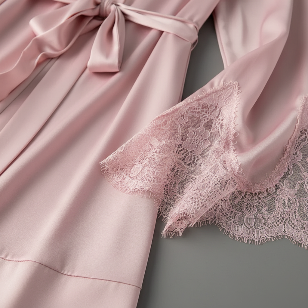 Kurzer Kimono-Bademantel mit Spitzenverzierung