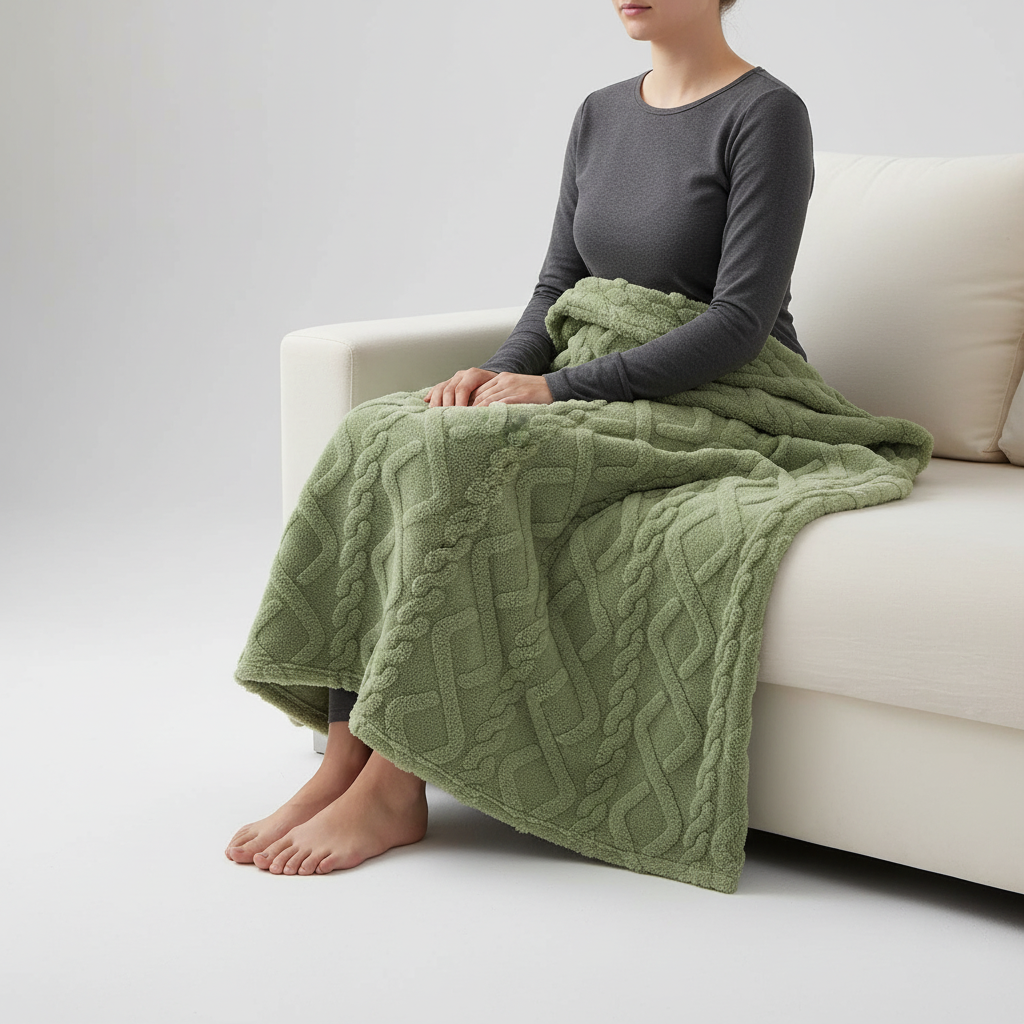 Leichte Korallenfleece-Wurfdecke mit Jacquard-Textur tragbar