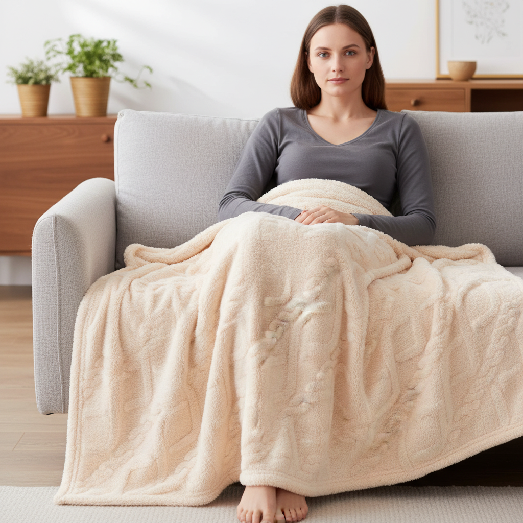 Leichte Korallenfleece-Wurfdecke mit Jacquard-Textur tragbar
