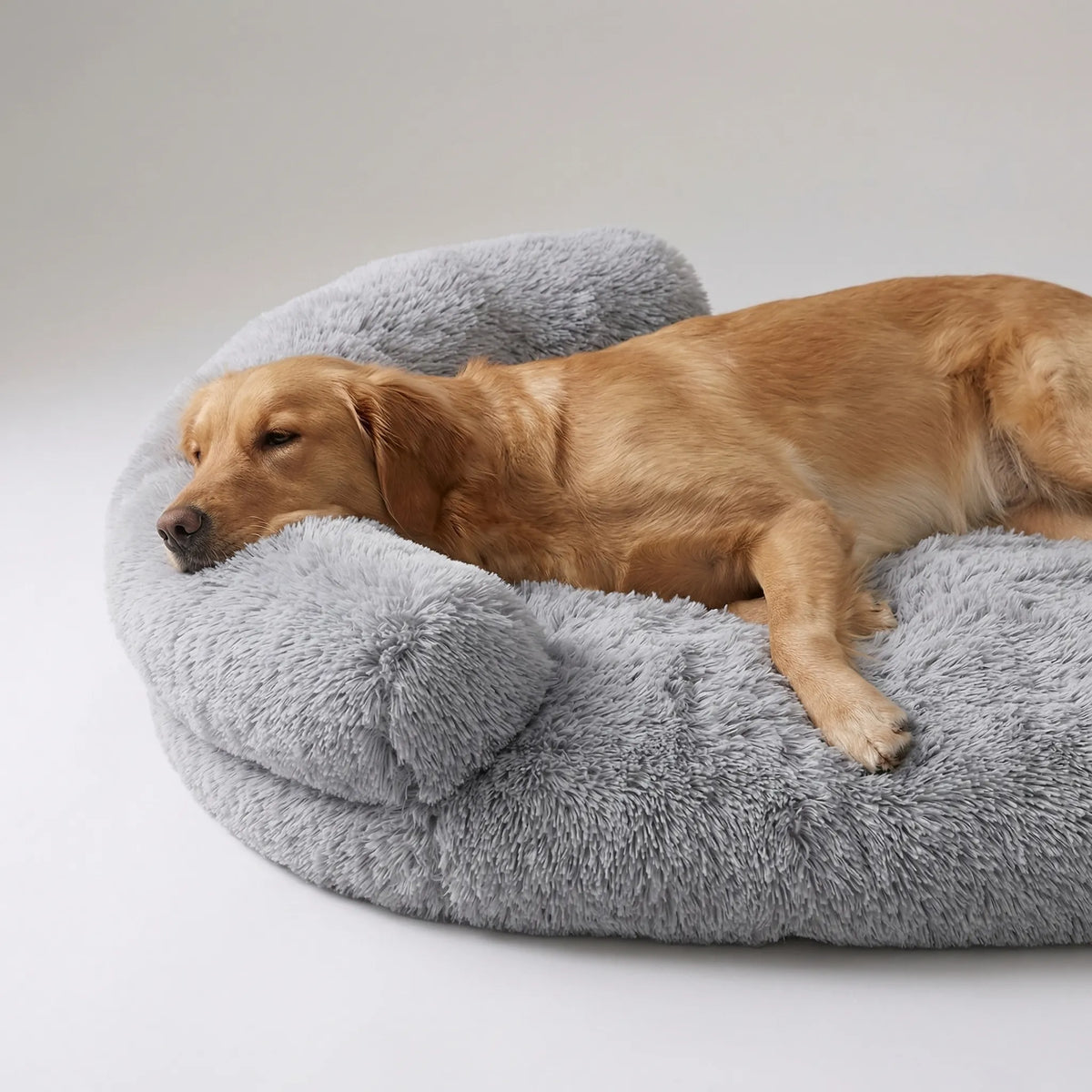 Orthopädisches Hundebett aus Eierschaum mit Plüschbezug und Sofa-Rand