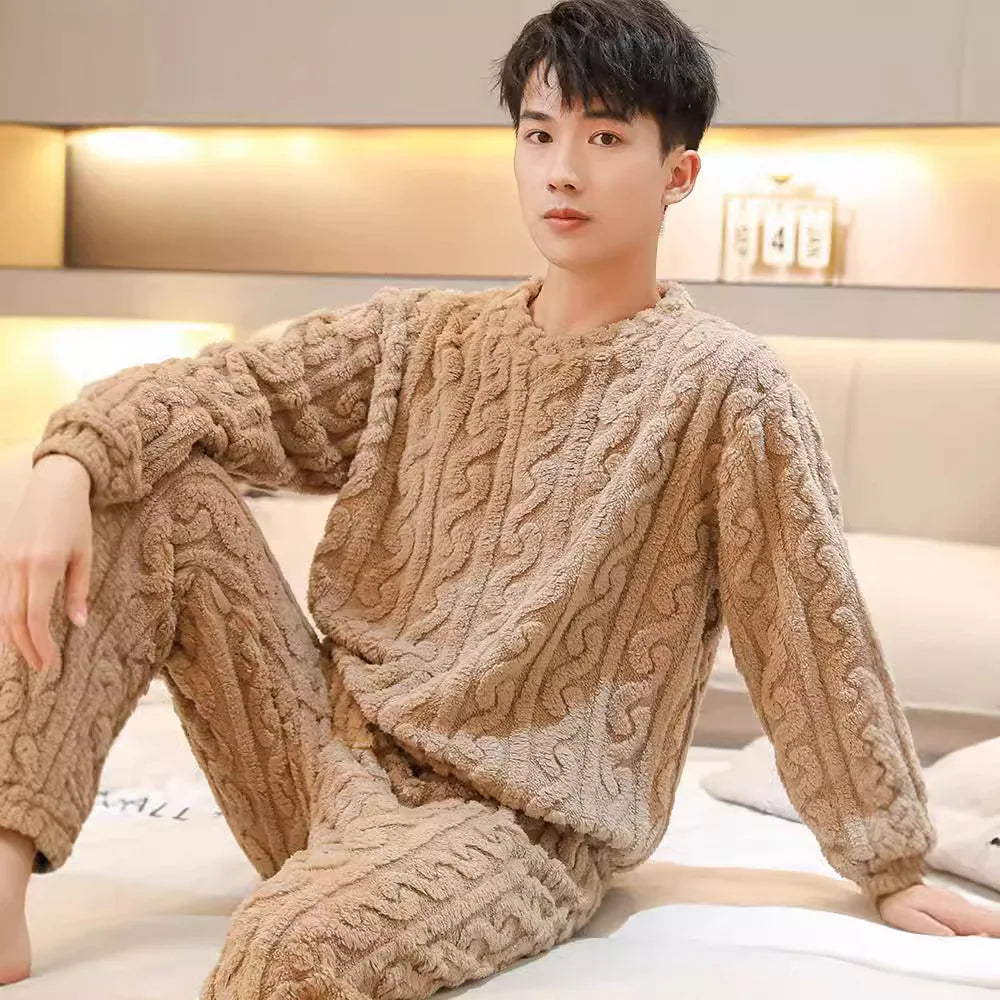Herrenpyjama Strick Winter warm gemütlich lockerer Schnitt