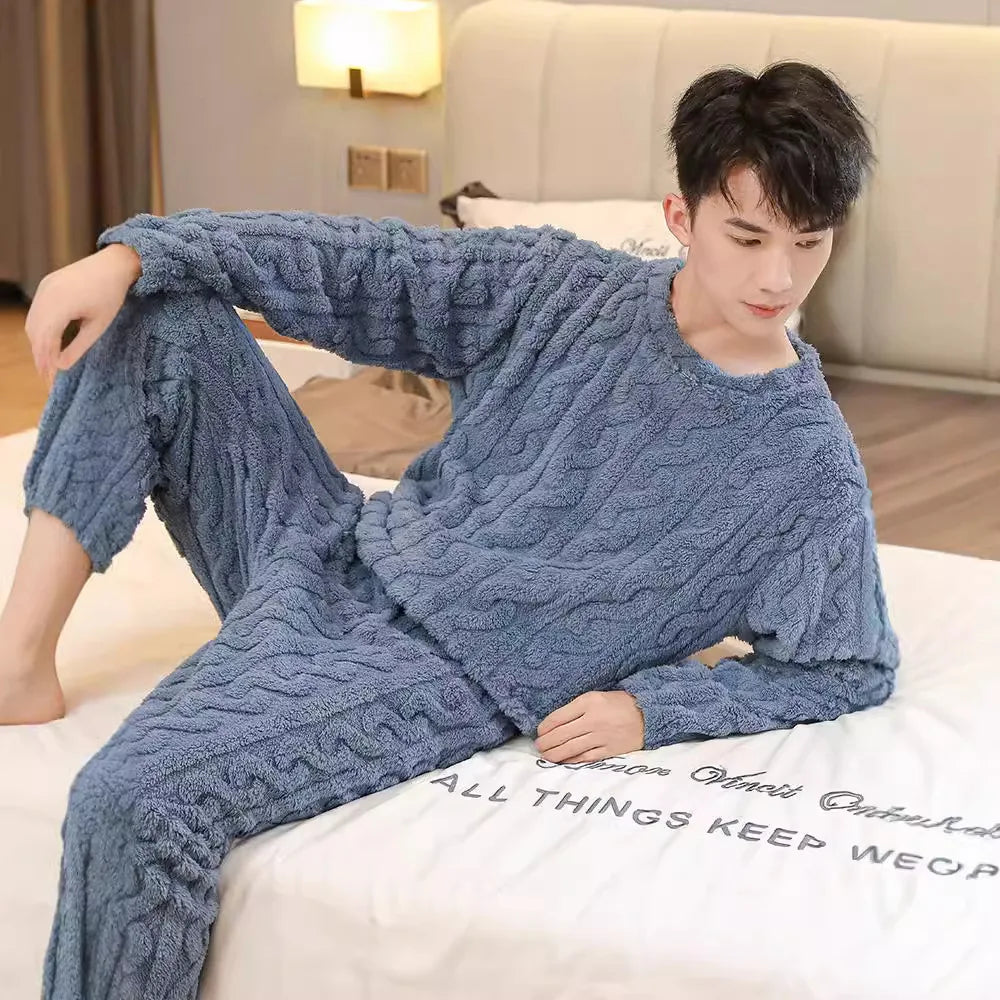 Herrenpyjama Strick Winter warm gemütlich lockerer Schnitt