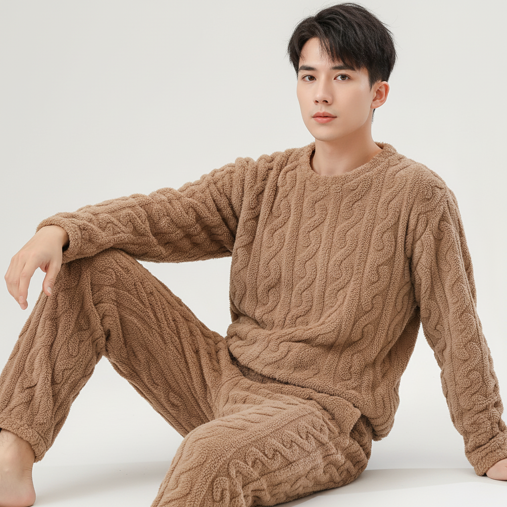 Herrenpyjama Strick Winter warm gemütlich lockerer Schnitt