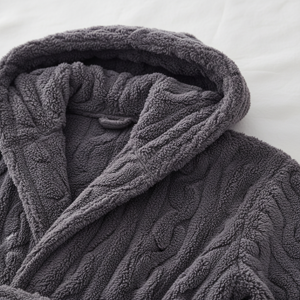Langer Kapuzen-Bademantel Baumwollflanell warm gemütlich funktional