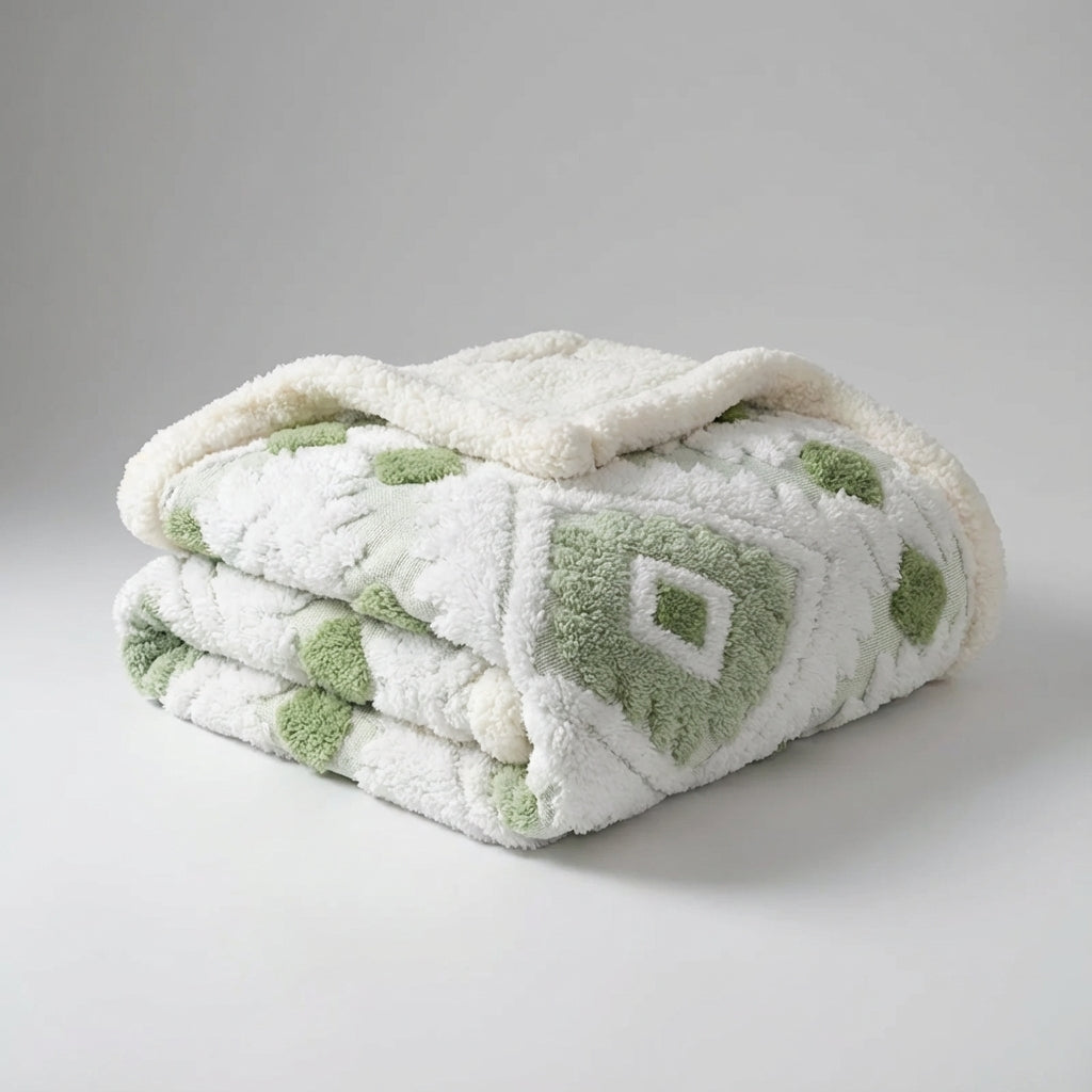 Doppellagige Wurfdecke mit Jacquard-Muster und plüschiger Innenseite