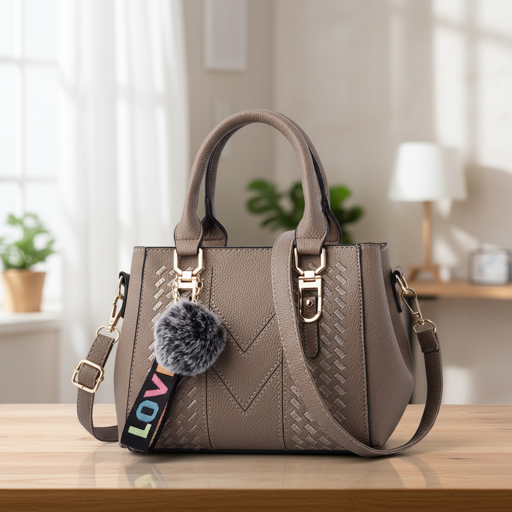 Satchel-Tasche PU-Leder Soft-Grain mit abnehmbarem Crossbody-Gurt