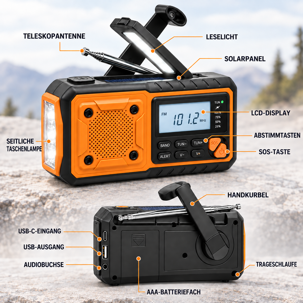 Camp Basel | Solavox Tragbares Notfall-Kurbel-Radio