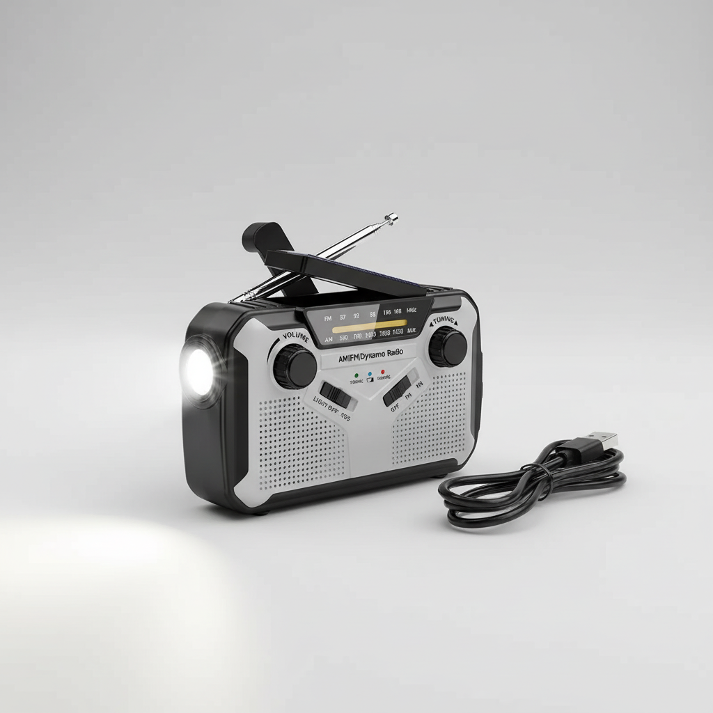 Notfallradio mit Handkurbel, Solarpanel und LED-Taschenlampe