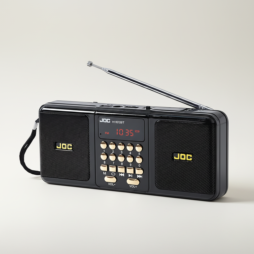 Tragbarer aufladbarer Radioempfänger mit Doppel-Lautsprecher und Bluetooth-Streaming