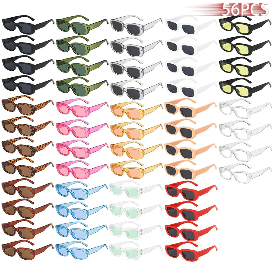 Vintage Rechteck-Sonnenbrillen Set 56 Paare Retro-Design Farbauswahl