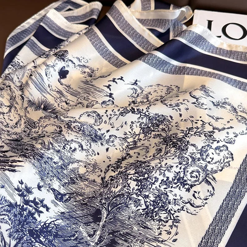 Quadratisches Seidentuch botanisches Muster leicht Polyester vielseitig