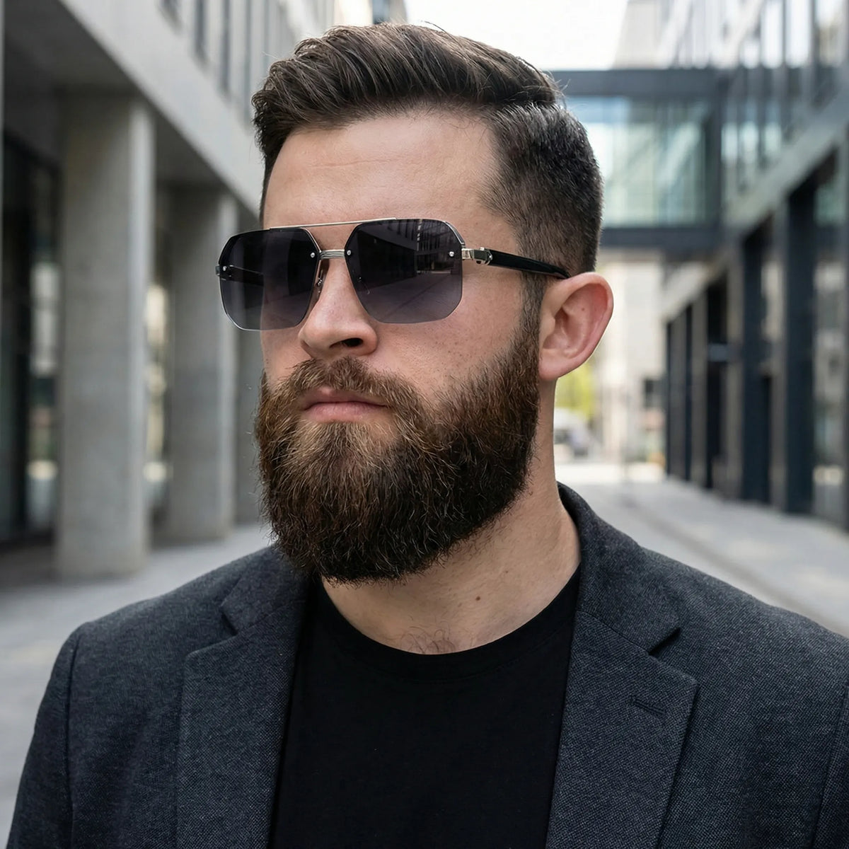 Quadratische Herren-Sonnenbrille Halbrahmen Farbverlauf Retro-Design