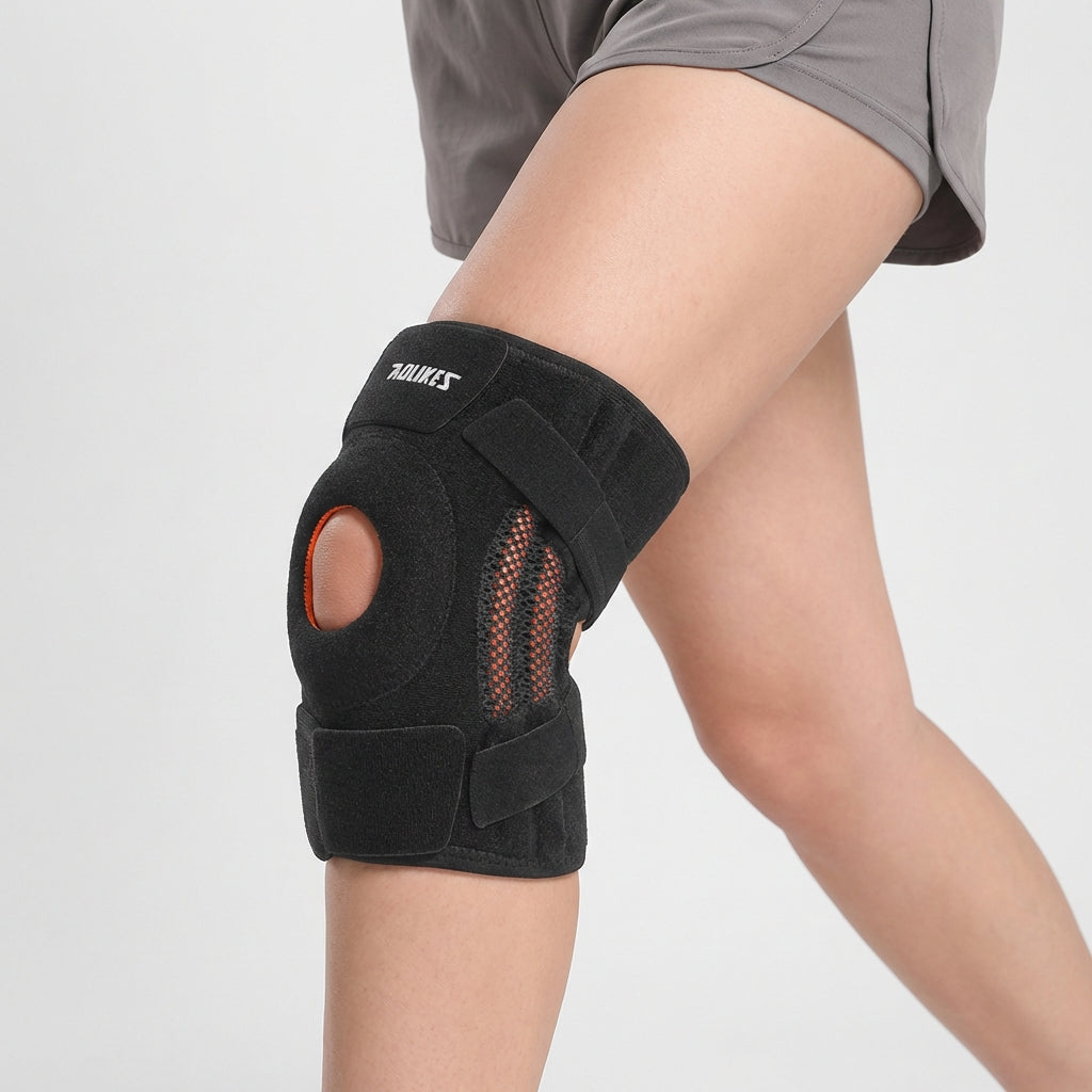 Kniebandage mit offener Patella und Seitenstabilisatoren für Sport und Alltag