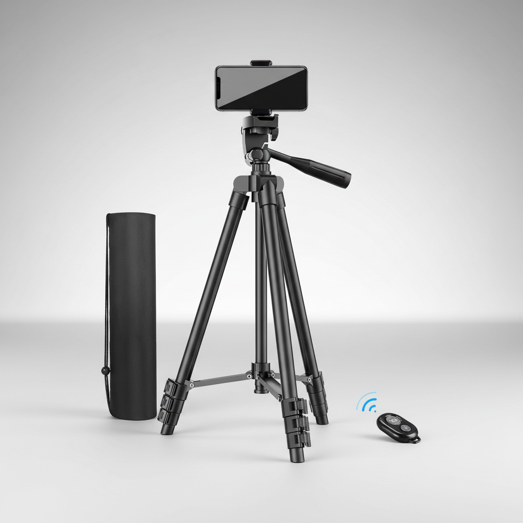 Leichtes Kamerastativ mit Bluetooth-Fernbedienung und Telefonhalterung