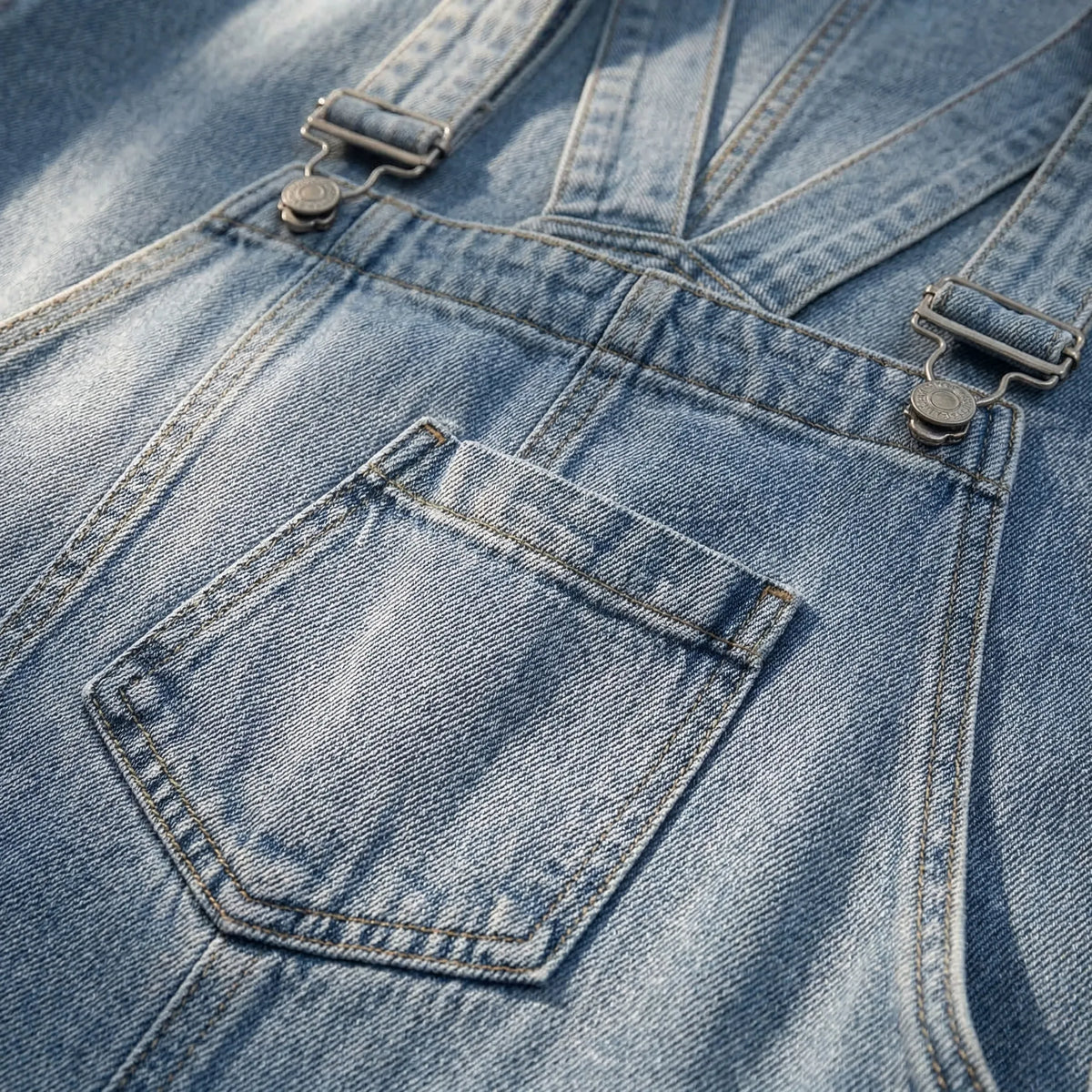 Denim-Trägerkleid Midi verstellbare Träger legere Passform Brusttasche