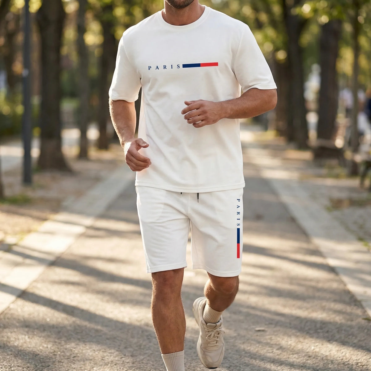 Herren-Trainingsanzug Mesh atmungsaktiv leicht Kurzarm Rundhals