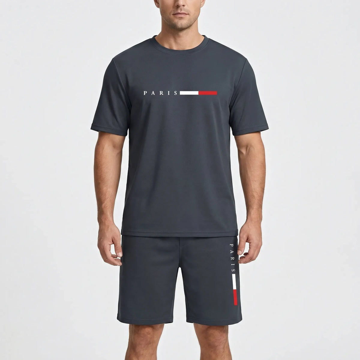 Herren-Trainingsanzug Mesh atmungsaktiv leicht Kurzarm Rundhals