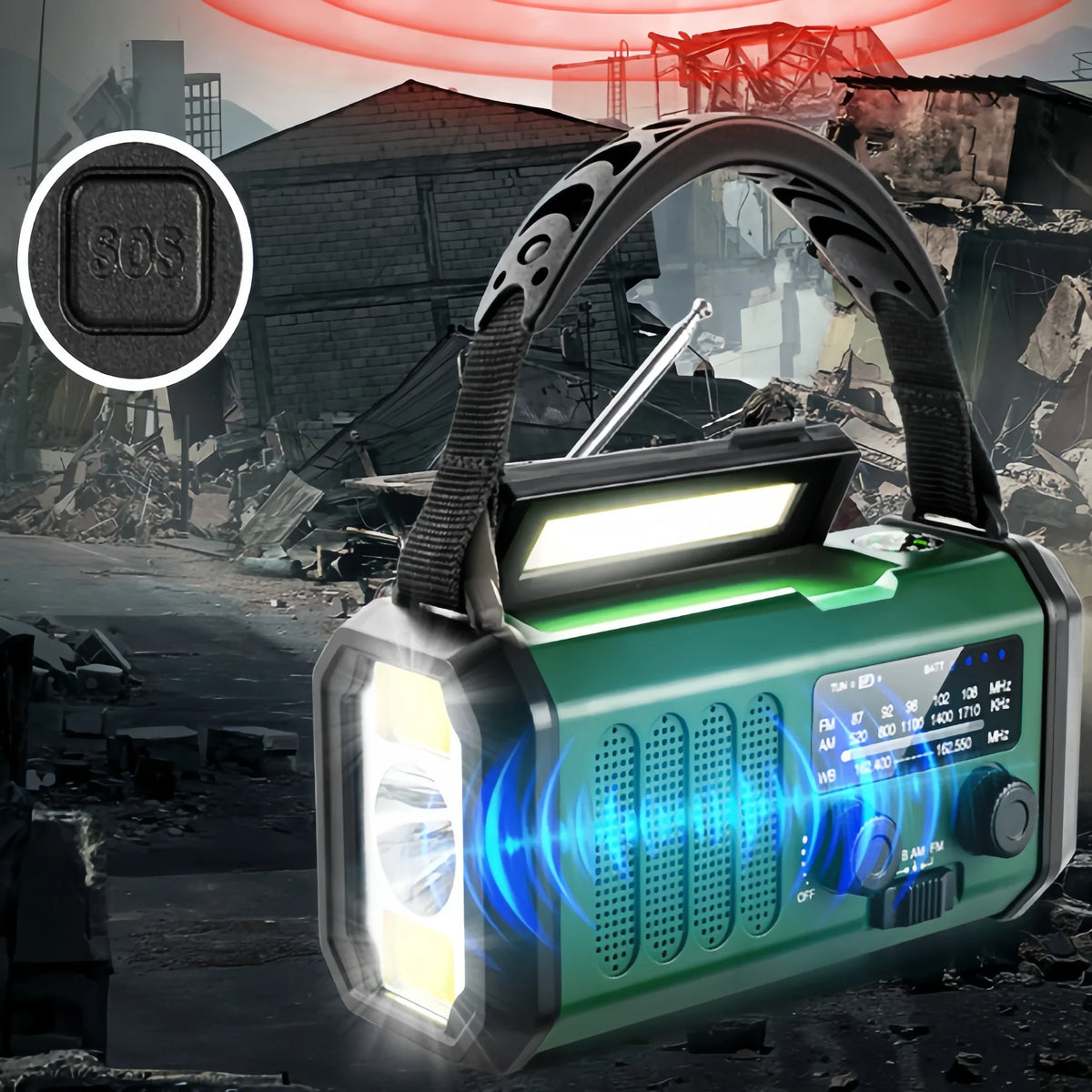 Handkurbel-Notfallradio mit Solar- und USB-Ladung, LED-Leuchten