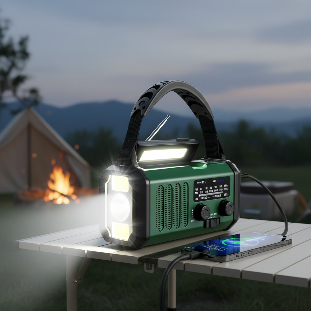 Handkurbel-Notfallradio mit Solar- und USB-Ladung, LED-Leuchten