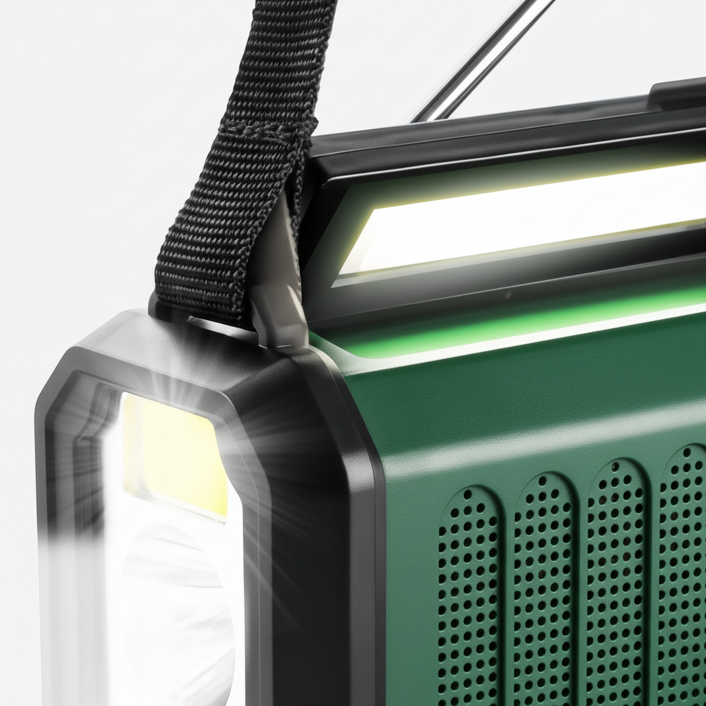 Handkurbel-Notfallradio mit Solar- und USB-Ladung, LED-Leuchten