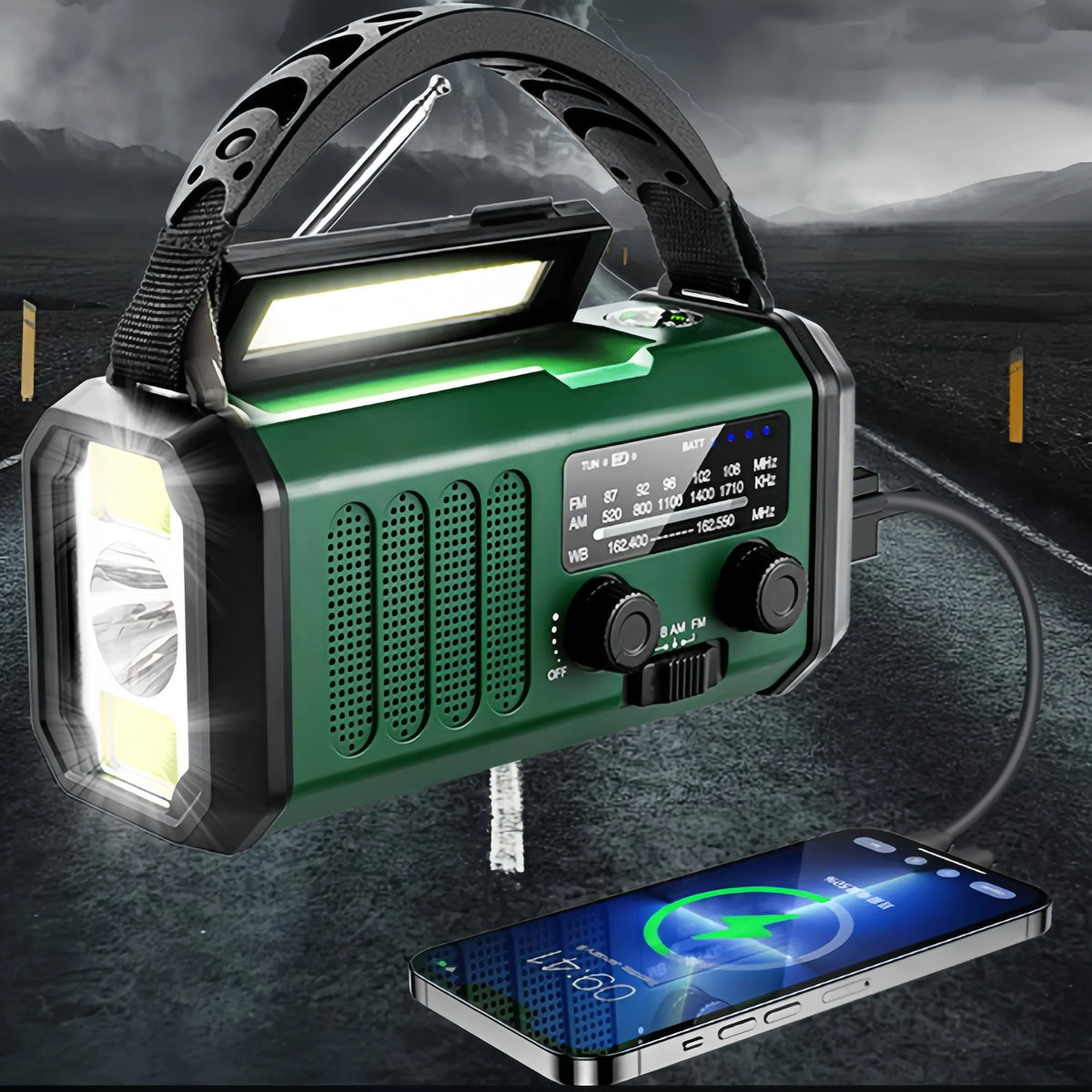 Handkurbel-Notfallradio mit Solar- und USB-Ladung, LED-Leuchten