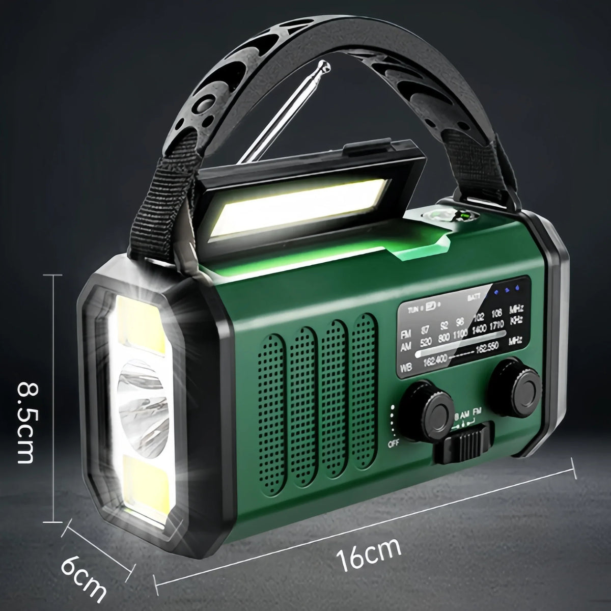 Handkurbel-Notfallradio mit Solar- und USB-Ladung, LED-Leuchten