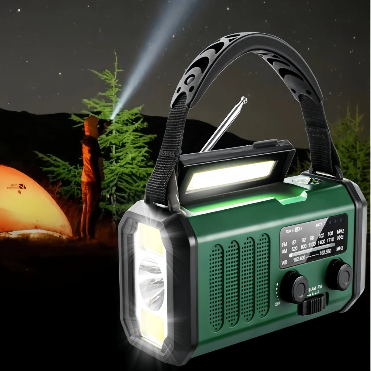 Handkurbel-Notfallradio mit Solar- und USB-Ladung, LED-Leuchten