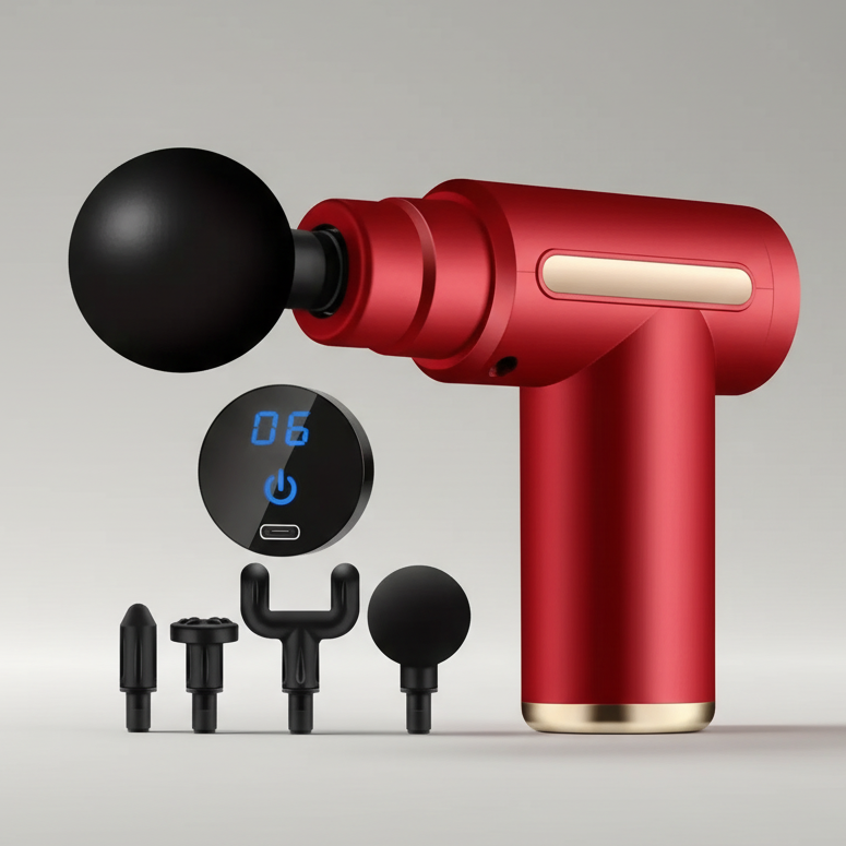 Tragbarer Percussion-Massager mit austauschbaren Massageköpfen für Tiefenmassage