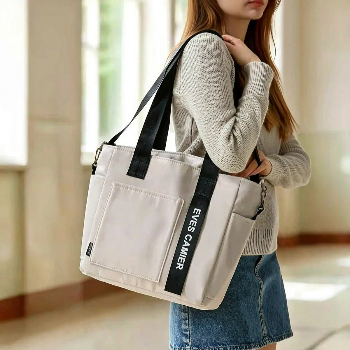 Große Shopper-Tasche mit wasserabweisendem Material und Seitenfach für Flaschen
