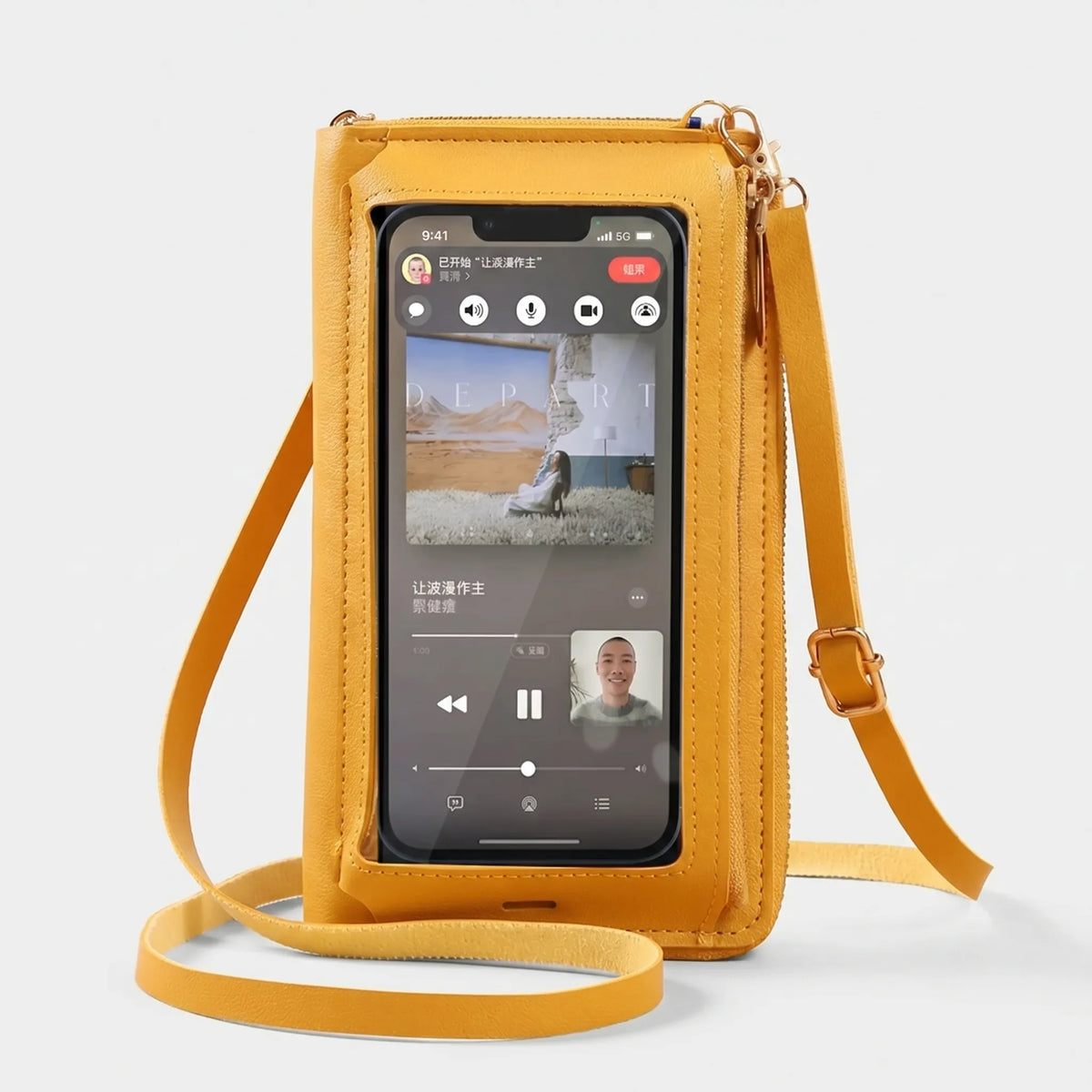 Mini-Umhängetasche mit transparentem Touchscreen-Fenster für Telefone