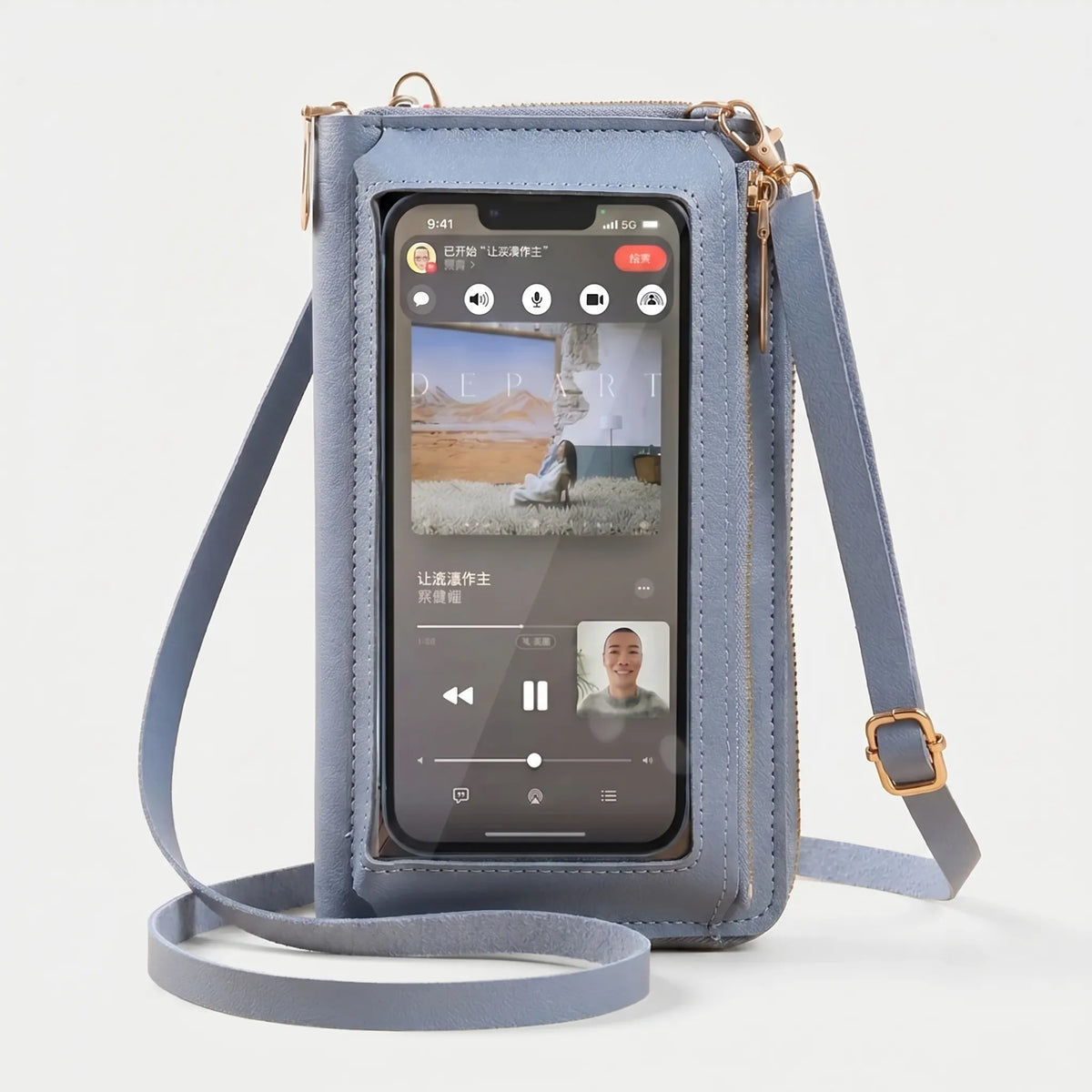Mini-Umhängetasche mit transparentem Touchscreen-Fenster für Telefone