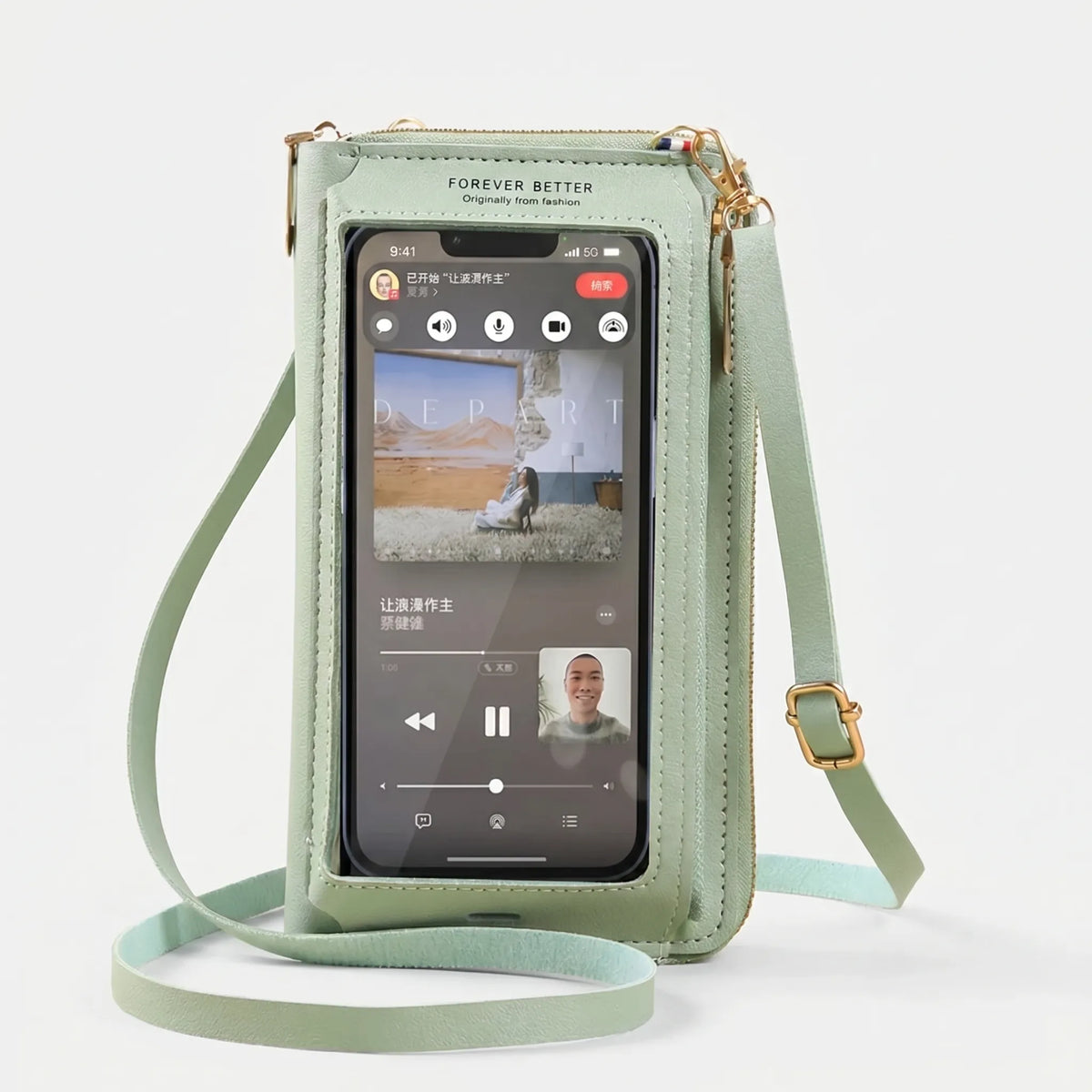 Mini-Umhängetasche mit transparentem Touchscreen-Fenster für Telefone
