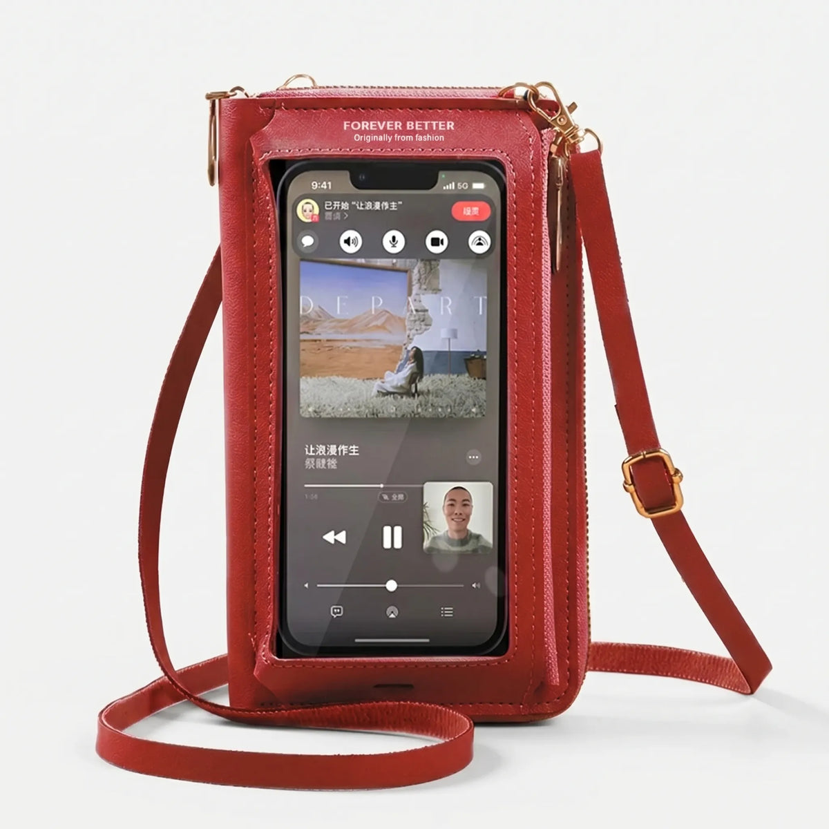 Mini-Umhängetasche mit transparentem Touchscreen-Fenster für Telefone