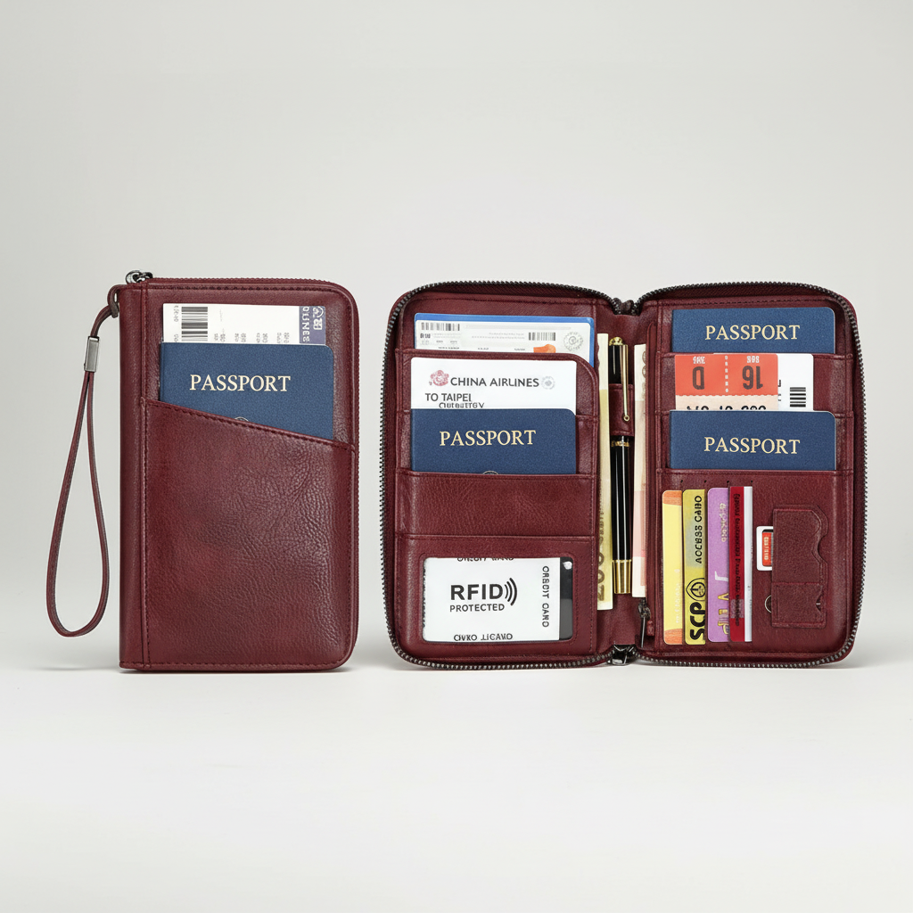 Reisepass-Geldbörse RFID-Schutz Organizer Handschlaufe Mikrofaser