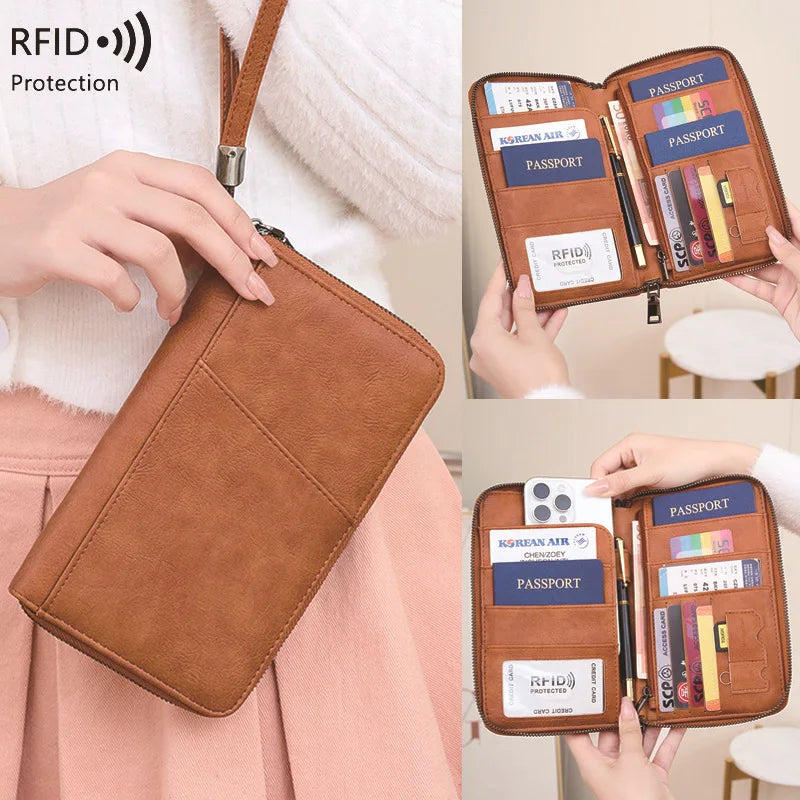 Reisepass-Geldbörse RFID-Schutz Organizer Handschlaufe Mikrofaser