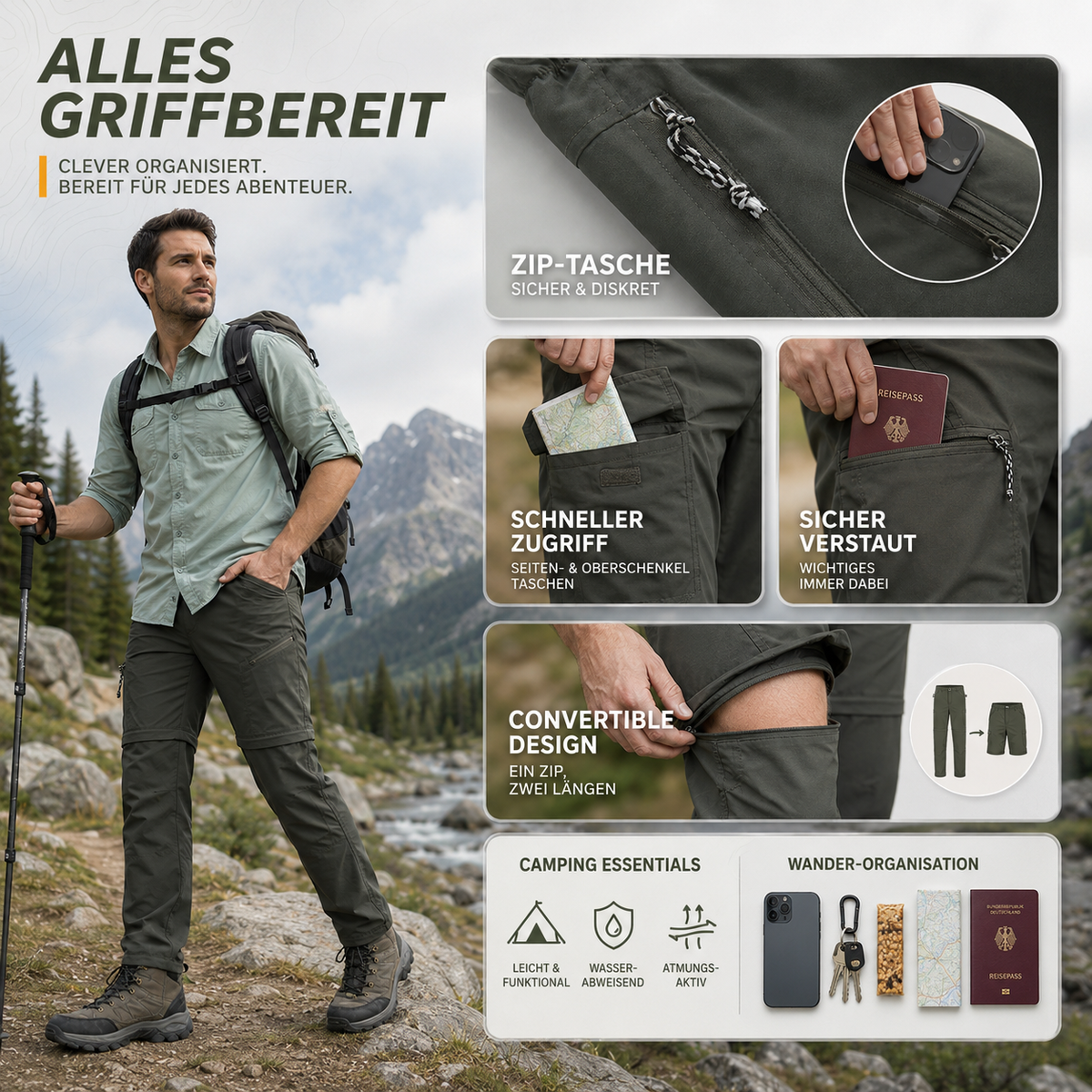 Camp Basel | Traxlite Abzippbare Taktische Wanderhose