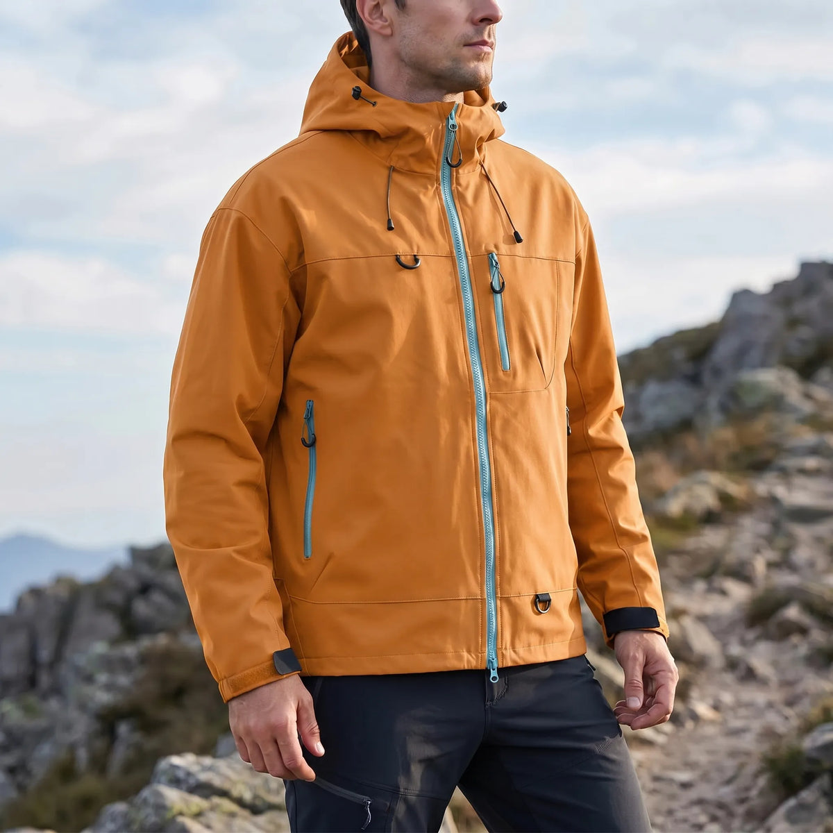 Wasserabweisende Windbreaker-Jacke mit verstellbarer Kapuze und Taschen