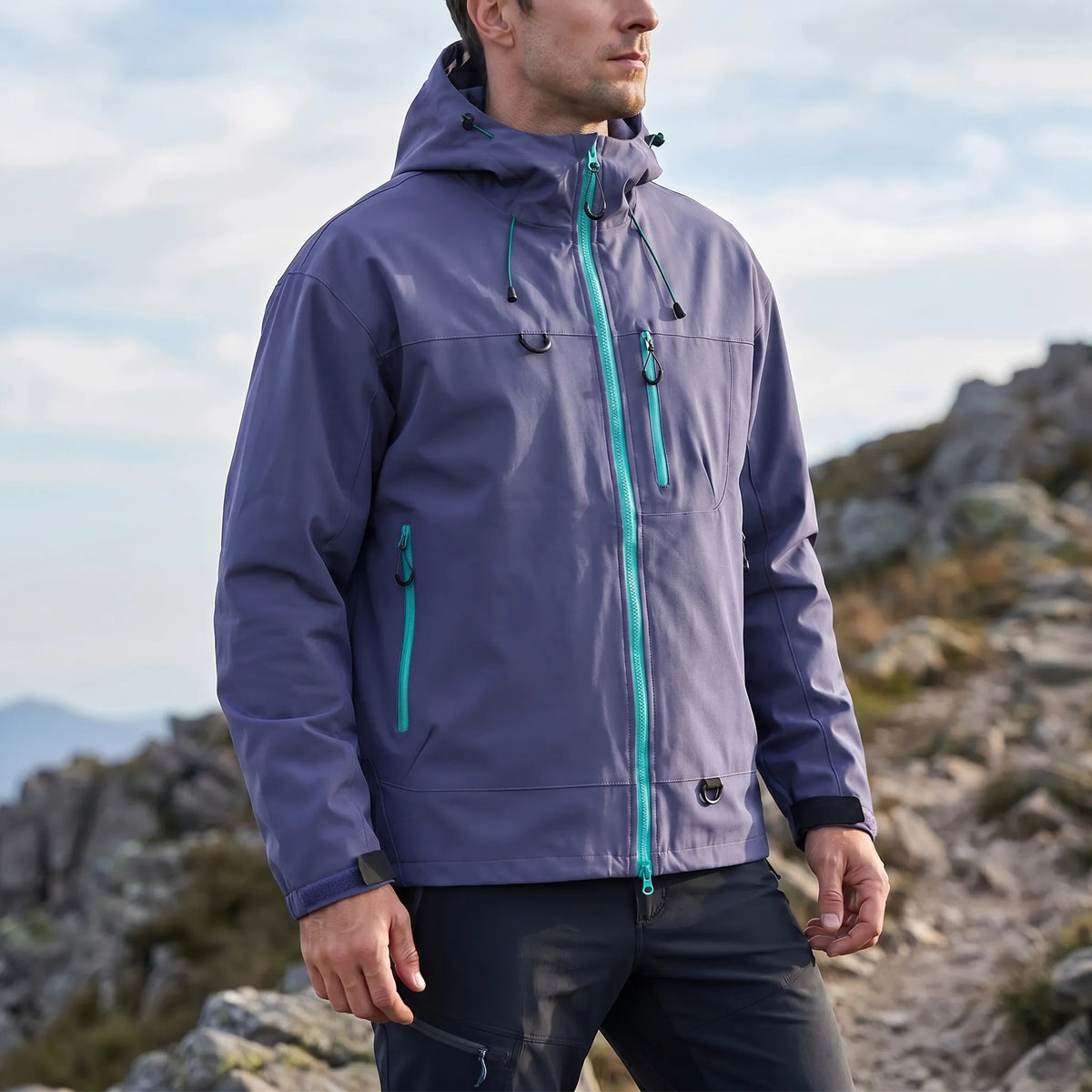 Wasserabweisende Windbreaker-Jacke mit verstellbarer Kapuze und Taschen