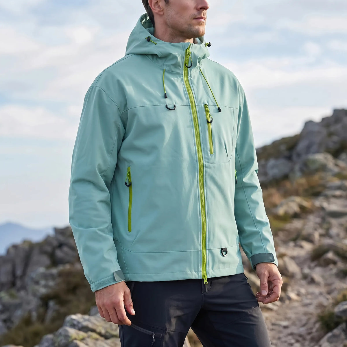 Wasserabweisende Windbreaker-Jacke mit verstellbarer Kapuze und Taschen