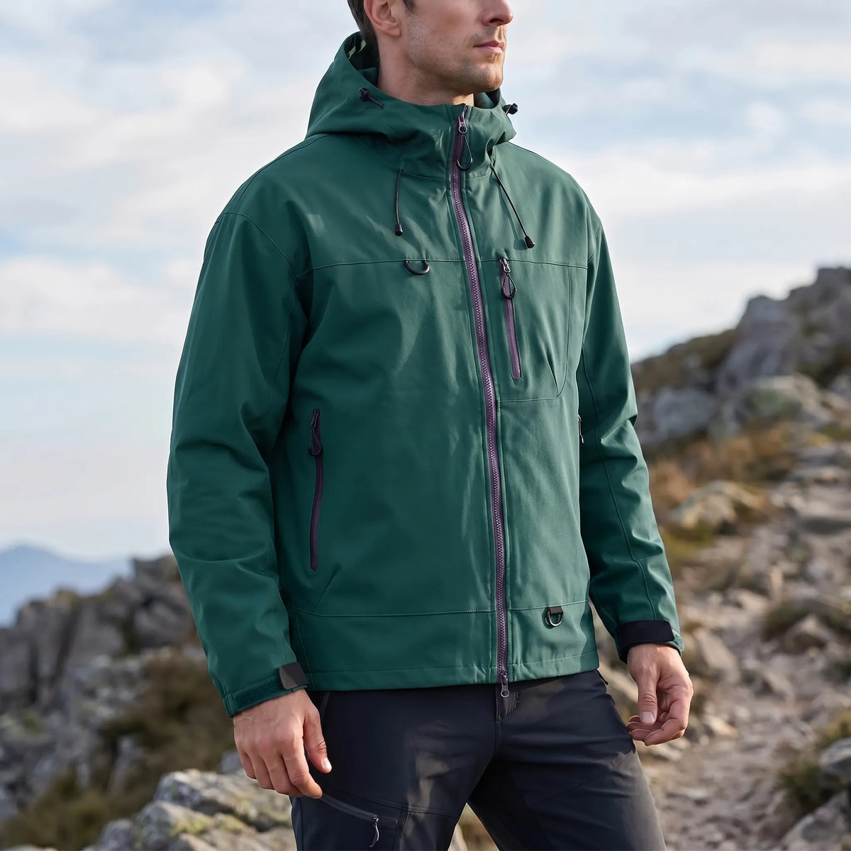 Wasserabweisende Windbreaker-Jacke mit verstellbarer Kapuze und Taschen