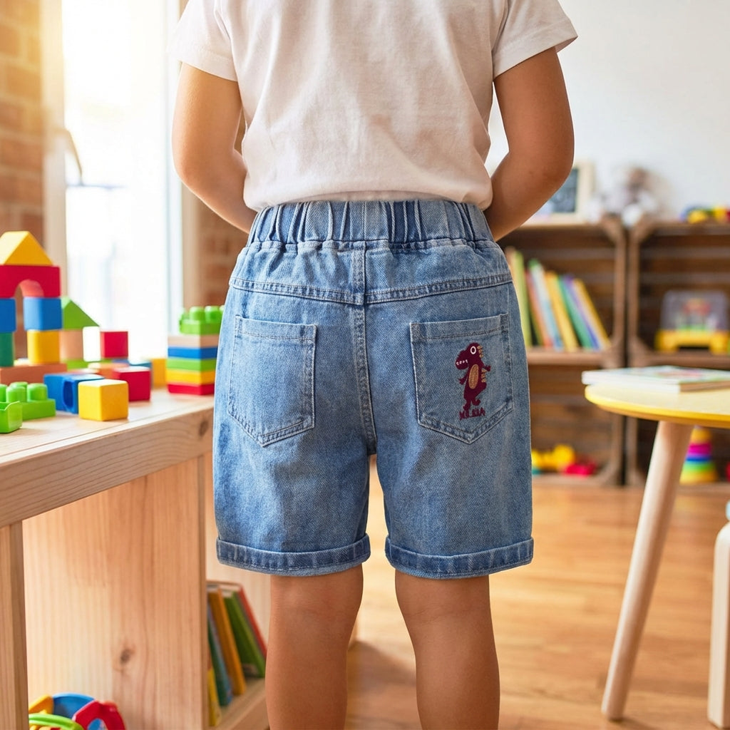 Kinder-Freizeit-Shorts elastischer Bund mit Stickerei knielang