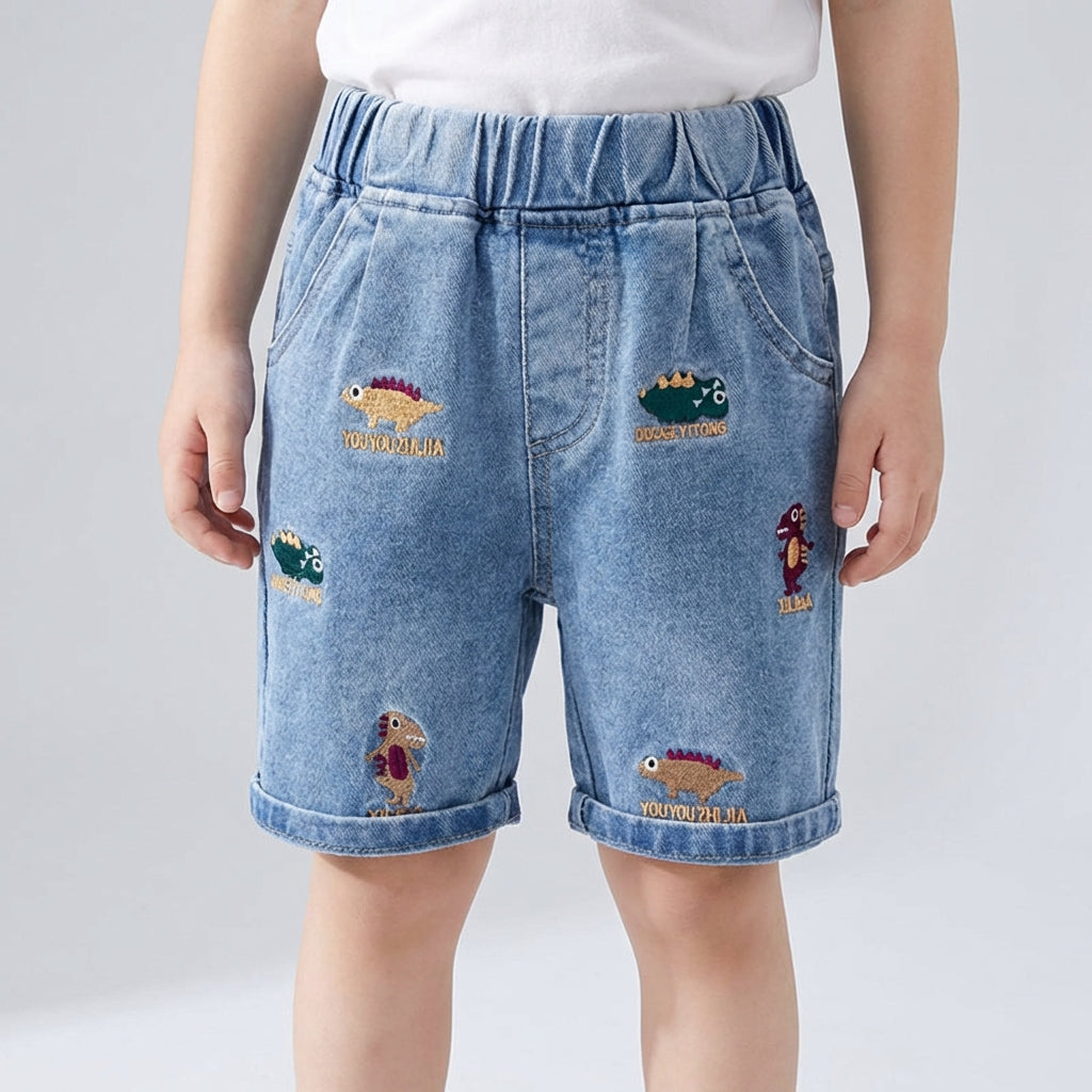 Kinder-Freizeit-Shorts elastischer Bund mit Stickerei knielang