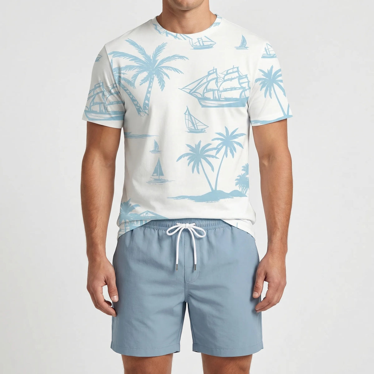 Herren Hawaii-Print Kurzarm-Shirt und Shorts Set für den Sommer