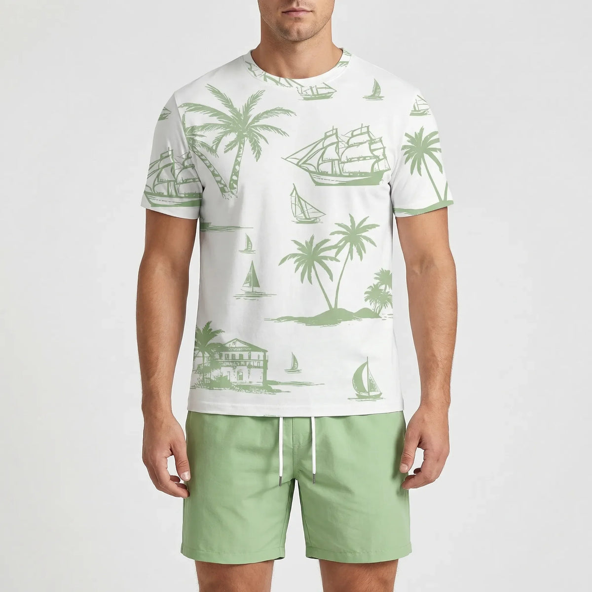 Herren Hawaii-Print Kurzarm-Shirt und Shorts Set für den Sommer
