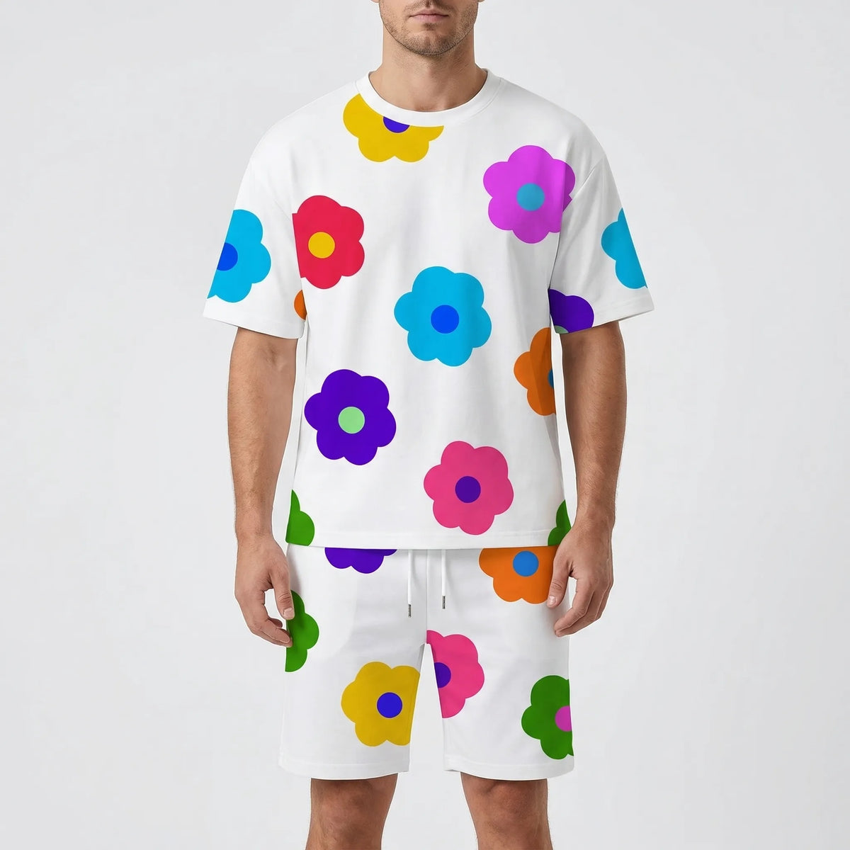 Herren Hawaii-Print Kurzarm-Shirt und Shorts Set für den Sommer
