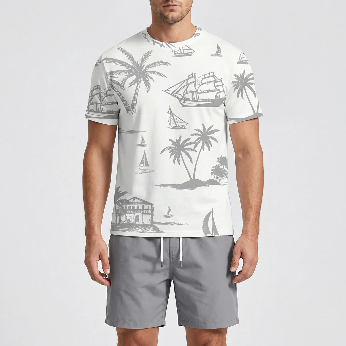 Herren Hawaii-Print Kurzarm-Shirt und Shorts Set für den Sommer