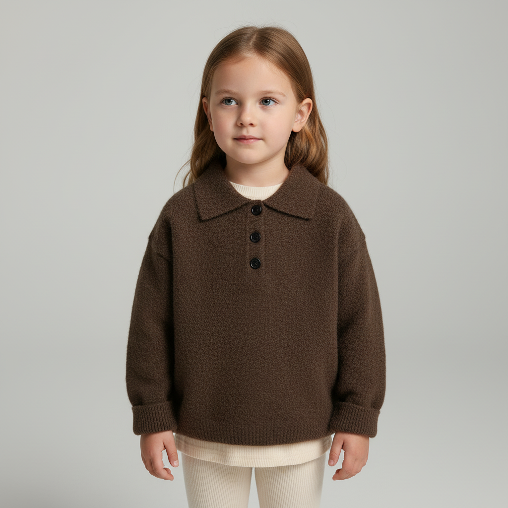 Kinder-Strickpullover mit Umlegekragen und Knopfleiste