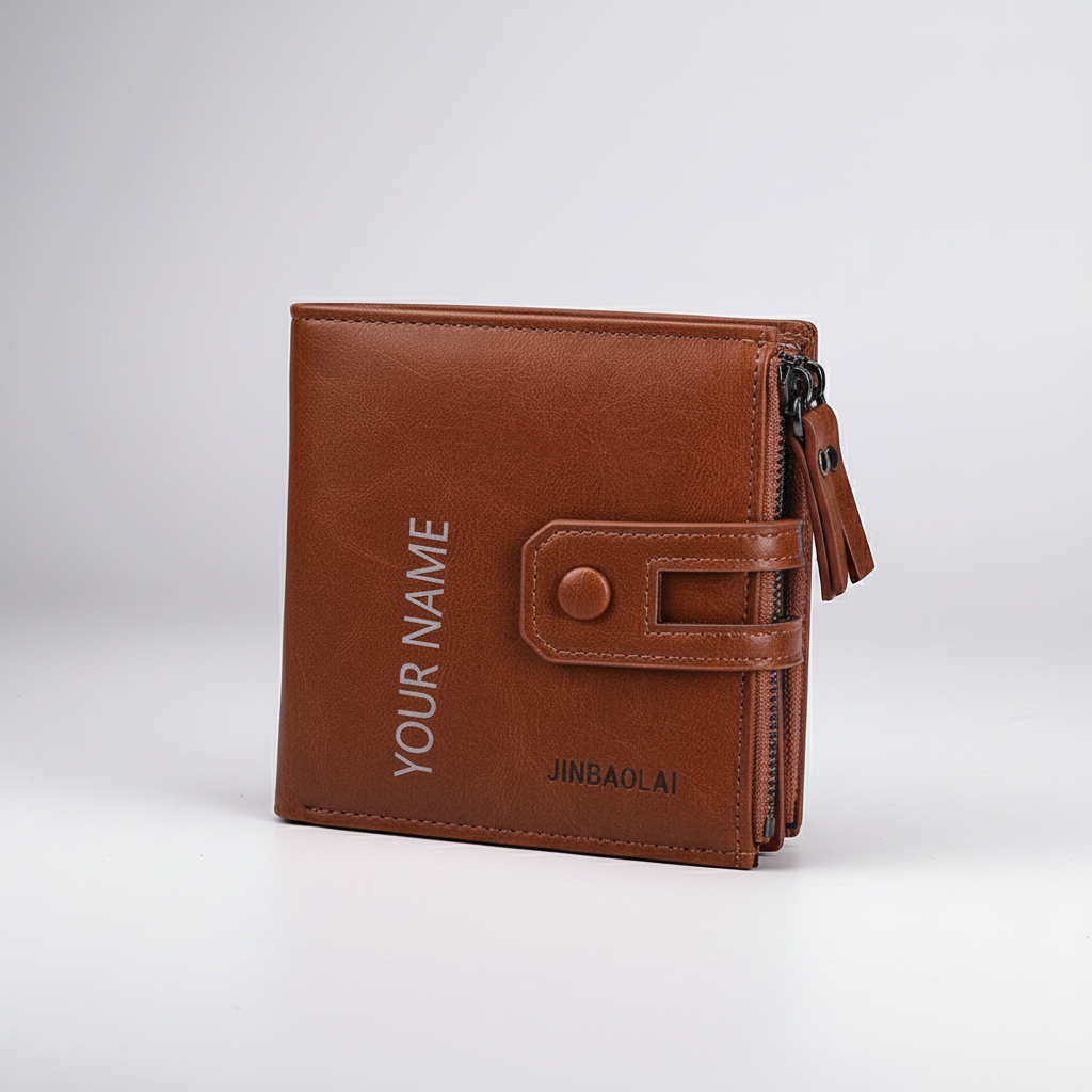 Kompaktes Bifold-Portemonnaie mit Doppel-Reißverschluss und Druckknopf