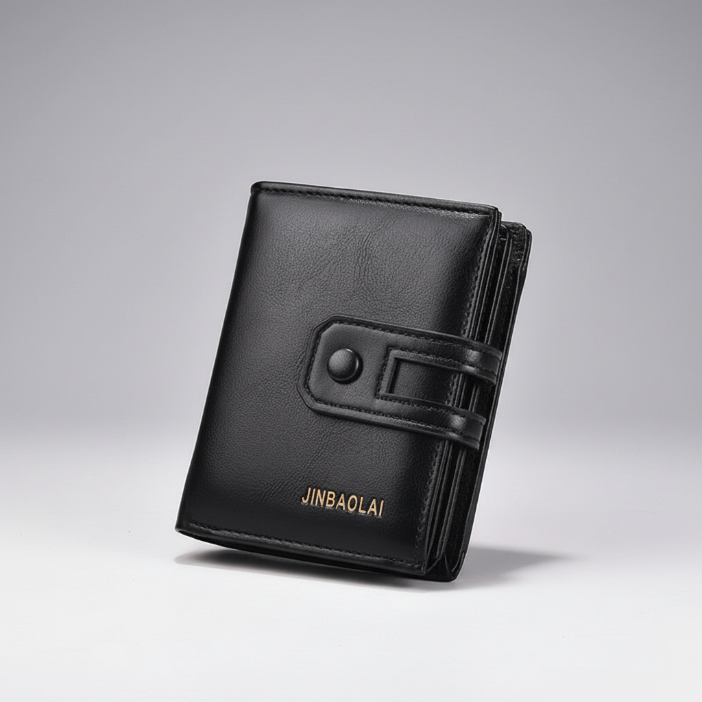 Kompaktes Bifold-Portemonnaie mit Doppel-Reißverschluss und Druckknopf