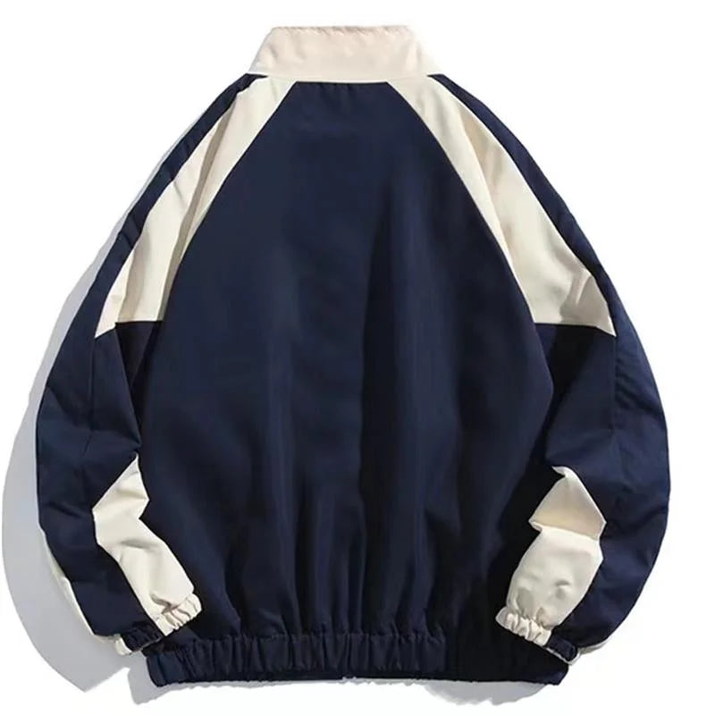 Leichte Varsity-Windjacke mit Farbblock-Patchwork-Panels und lockerer Passform